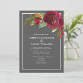 ダークモダングレーリネンブルゴーニュフローラ結婚ズ 招待状 (スタンド正面)