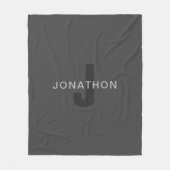 ダークモダングレー編集可能モノグラムデザインテンプレート フリースブランケット (正面)