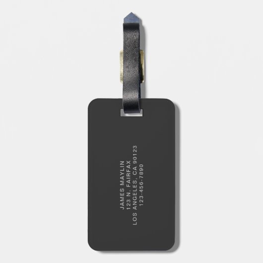 ダークモダングレー編集可能モノグラムデザインテンプレート ラゲッジタグ (裏面縦)