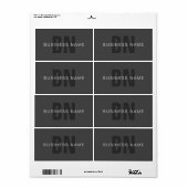 ダークモダングレー編集可能モノグラムデザインテンプレート ラベル (フルシート)