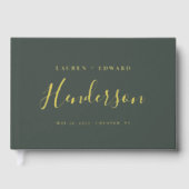 ダークモダンセージと金ゴールドの家族の名結婚前 ゲストブック (正面)