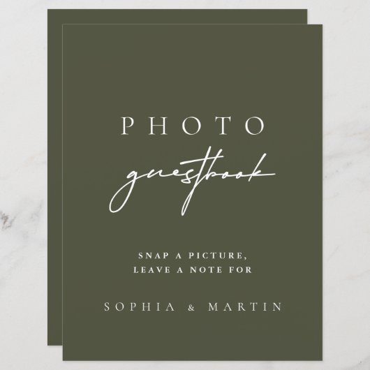 ダークモダンセージ緑のフォトゲストブックサイン (正面/裏面)