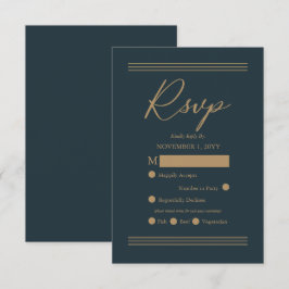 ダークモダンティール（緑がかった色）|アンティーク金ゴールドミニマリストRSVP 出欠カード
