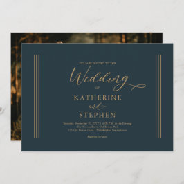 ダークモダンティール（緑がかった色）ミニマル結婚式招待状 招待状