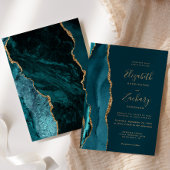 ダークモダンティール（緑がかった色）金ゴールドアゲート結婚式招待状 招待状