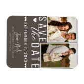 ダークモダントープ日付を保存2写真結婚の マグネット (横)