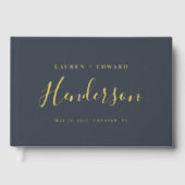 ダークモダンネイビーと金ゴールドの家族の名結婚前 ゲストブック (正面)