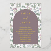 ダークモダンバラ&金ゴールドユーカリ結婚ス 箔招待状 (正面)