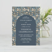 ダークモダンパステルブルーアイボリーフローラアールヌーボー 招待状 (スタンド正面)