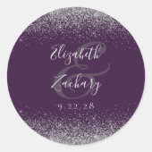 ダークモダンパープルシルバーグリッターエッジ結婚ズ ラウンドシール (正面)