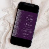 ダークモダンパープルシルバーグリッターエッジ結婚ズ 招待状