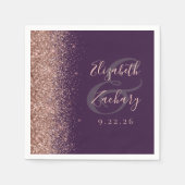 ダークモダンパープルバラ金ゴールド結婚グリッター スタンダードカクテルナプキン (正面)