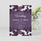 ダークモダンパープルフローラ結婚式招待状 招待状 (スタンド正面)