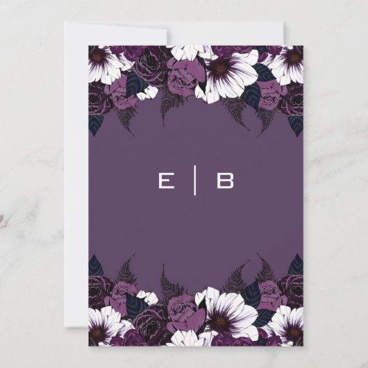 ダークモダンパープルフローラ結婚式招待状 招待状 (裏面)