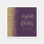 ダークモダンパープル金ゴールド結婚グリッター スタンダードカクテルナプキン (正面)