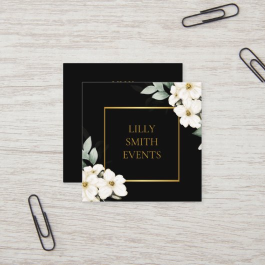 ダークモダンビジネスカード水彩フローラデザイン スクエア名刺 (正面/裏面インサイチュ)