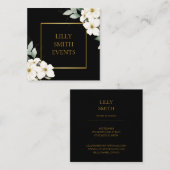 ダークモダンビジネスカード水彩フローラデザイン スクエア名刺 (正面/裏面)