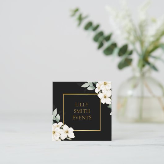ダークモダンビジネスカード水彩フローラデザイン スクエア名刺 (スタンド正面)
