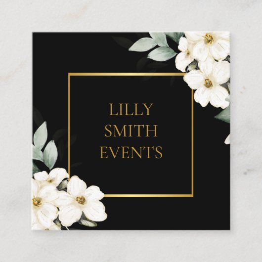 ダークモダンビジネスカード水彩フローラデザイン スクエア名刺 (正面)