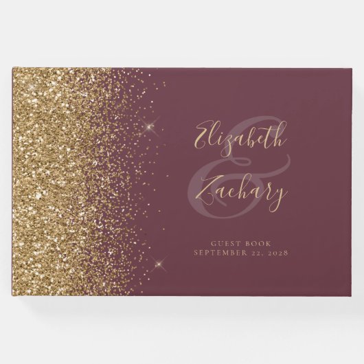 ダークモダンブルゴーニュ金ゴールドグリッタースクリプト ゲストブック (正面)