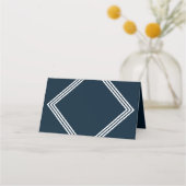 ダークモダンブルーとトリプルホワイトのジオメト縁どリック プレイスカード (正面)