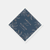 ダークモダンブルーとバラ金ゴールドの結婚葉 スタンダードカクテルナプキン (角)