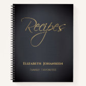 ダークモダンブルーと金ゴールドファミリーお気に入りのレシピ ノートブック (正面)