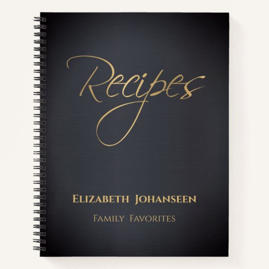 ダークモダンブルーと金ゴールドファミリーお気に入りのレシピ ノートブック (正面)