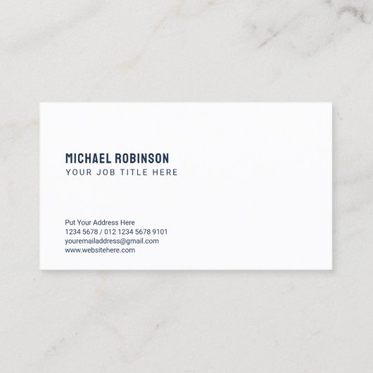 ダークモダンブルーのミニマル白 | Sans Serif 名刺 (裏面)