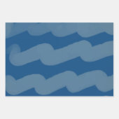 ダークモダンブルーウォーター色のストライプ休日 ラッピングペーパーシート (正面2)