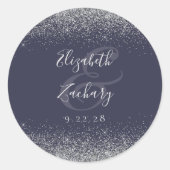 ダークモダンブルーシルバーグリッターエッジ結婚 ラウンドシール (正面)