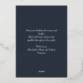 ダークモダンブルーバラ金ゴールド写真クリスマス 箔シーズンカード (裏面)