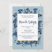 ダークモダンブルーフローラ誕生会 招待状 (正面)