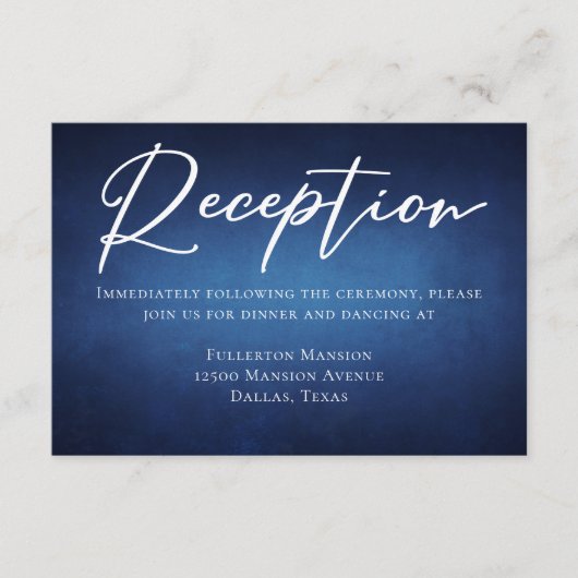 ダークモダンブルー夕べウェディングレセプション エンクロージャーカード (正面)
