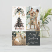 ダークモダン金ゴールドブラックボウメリークリスマス2写真 シーズンカード (スタンド正面)