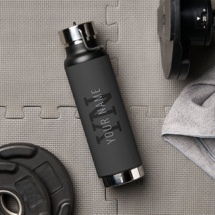 ダークモダン・グモノグラムのレイ名(または他の文字) ウォーターボトル