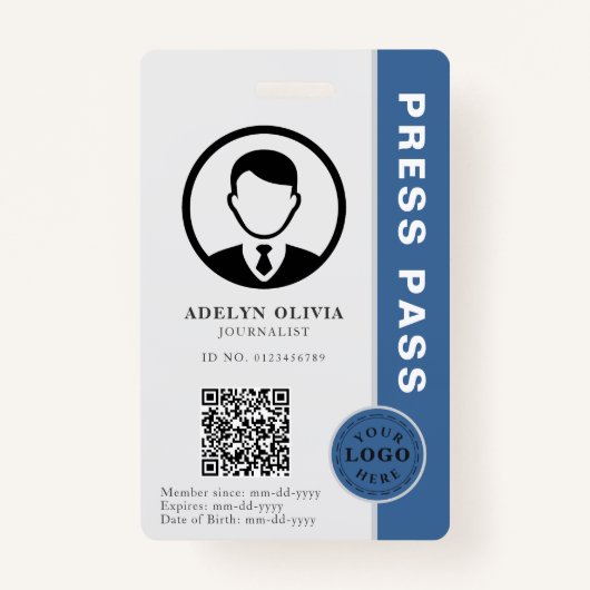 ダークモデレートブループレスID(ジャーナリスト向け) バッジ (正面)