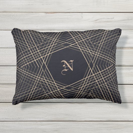 ダークモノグラム幾何学星ゴシックスタイリッシュブラック アウトドアクッション (正面)