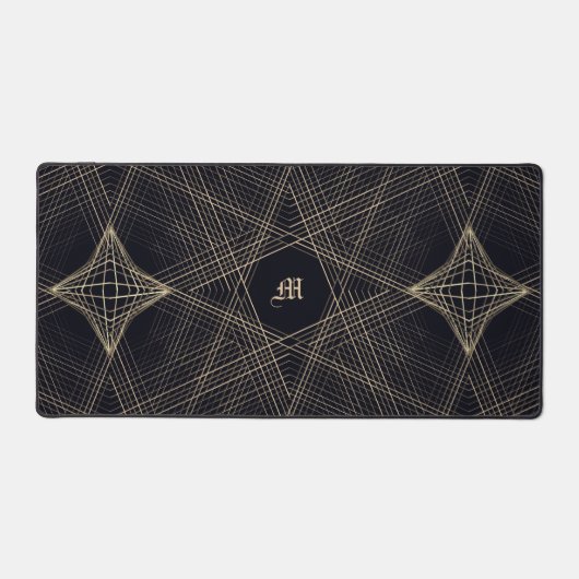 ダークモノグラム幾何学星ゴシックスタイリッシュブラック デスクマット (正面)