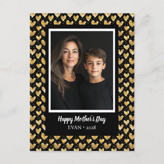 ダークモードフェイクゴールデンフォイルハート母の日 ポストカード (正面)
