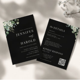 ダークユーカリのミニマル結婚リスト 招待状