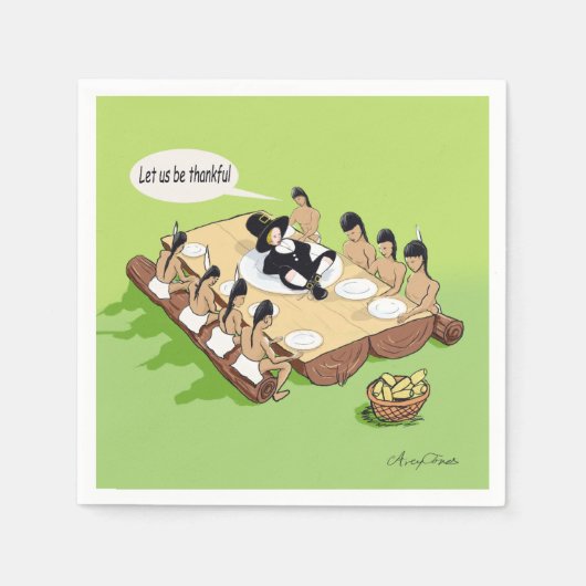 ダークユーモアおもしろい先住民アメリカ感謝祭 スタンダードカクテルナプキン (正面)