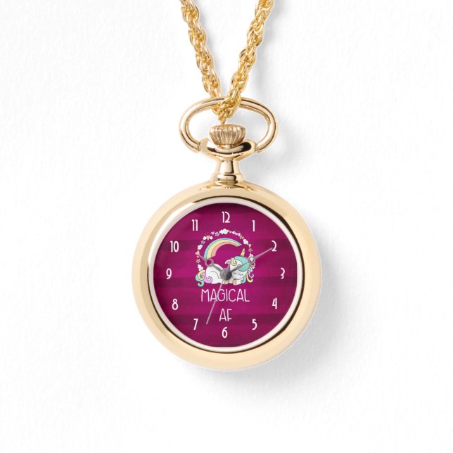 ダークユーモアのあるレッドパターンのユニコーンマジカルAF 腕時計 (正面)