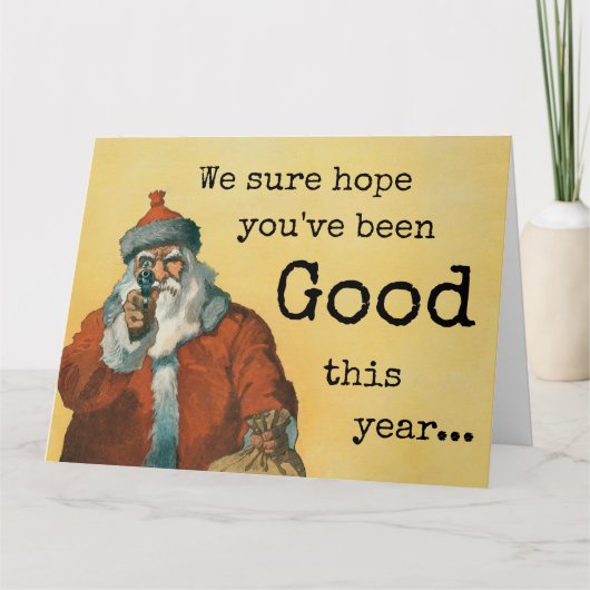 ダークユーモア銃を持つクリスマスサンタ カード (正面)