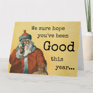 ダークユーモア銃を持つクリスマスサンタ カード
