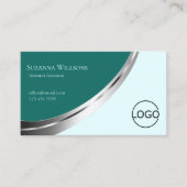 ダークライトティール（緑がかった色）(シルバーの装飾とロゴ付きスタイリッシュ) 名刺 (正面)