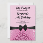 ダークライトピンクグラムヒョウ印刷スウィート16 招待状 (正面)