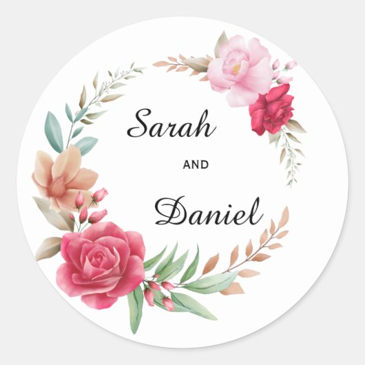 ダークライトピンクバラ赤面封筒用シール ラウンドシール (正面)