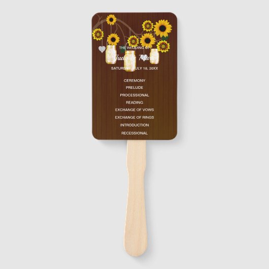 ダークラスティックイエローフローラルメイソンジャー ウェディング ハンドファン (正面)