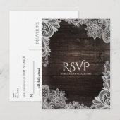 ダークラスティックウッド＆エレガントレース ウェディングRSVP インビテーションポストカード (正面/裏面)